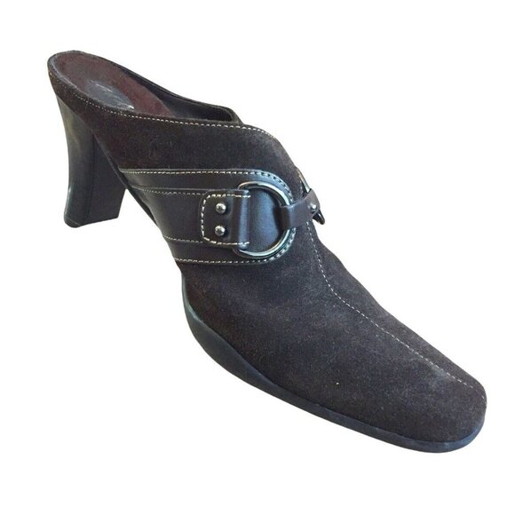 Aerosoles Shoes 7.5M Brown Suede Mule 3” Heels Clogs Ring Decor In‎ a Cinch Work - Picture 1 of 12